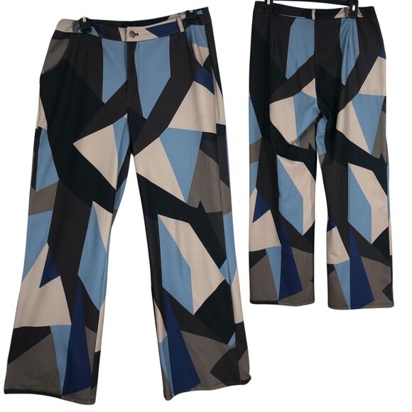 Funky Geometric Art to Wear Unisex Wide Leg Trouser Pants, 70s Style Knit SZ L - Picture 1 of 12